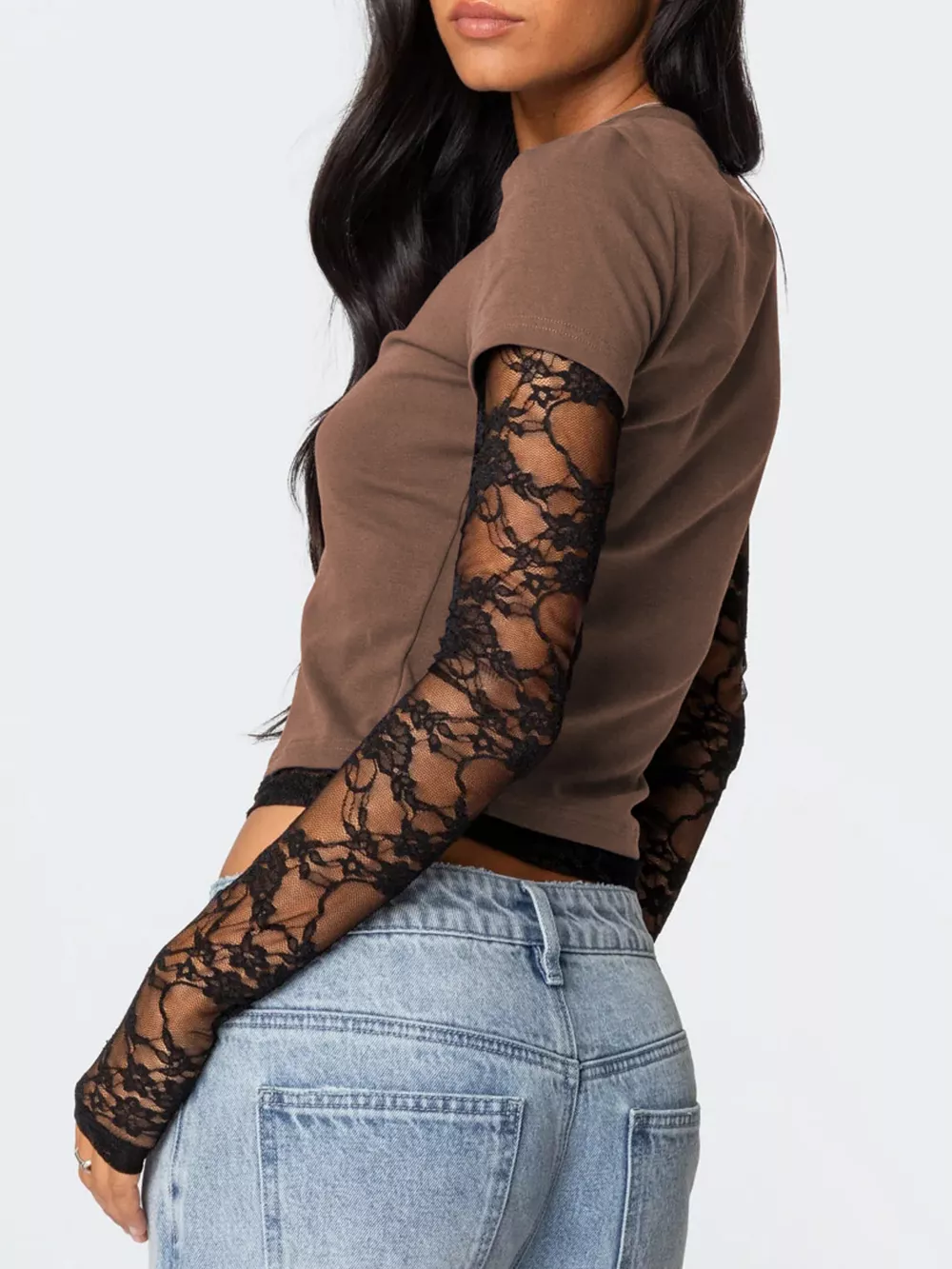 Lace Sleeve Fitted T-Shirt, image 6