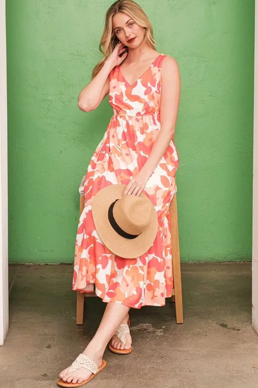 Sleeveless Floral Print V-Neck Midi Dress, image 6