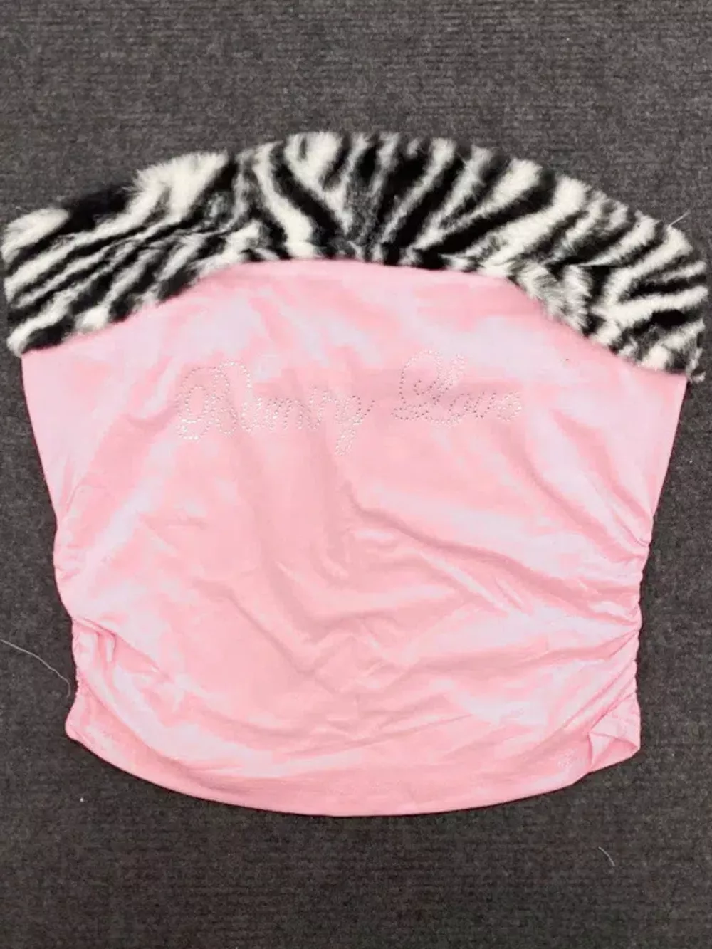 Zebra Print Faux Fur Trimmed Tube Top, image 4