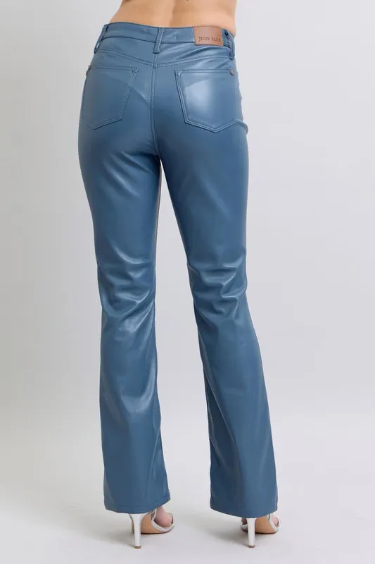 Full Size High Waist Tummy Control Faux Leather Bootcut Pants Plus Size, image 11