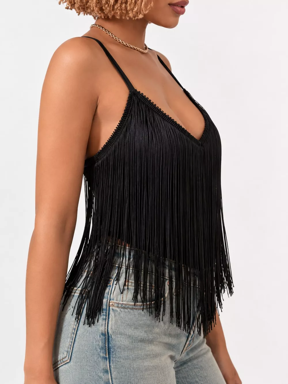 Fringe Trim V-Neck Cami, image 6