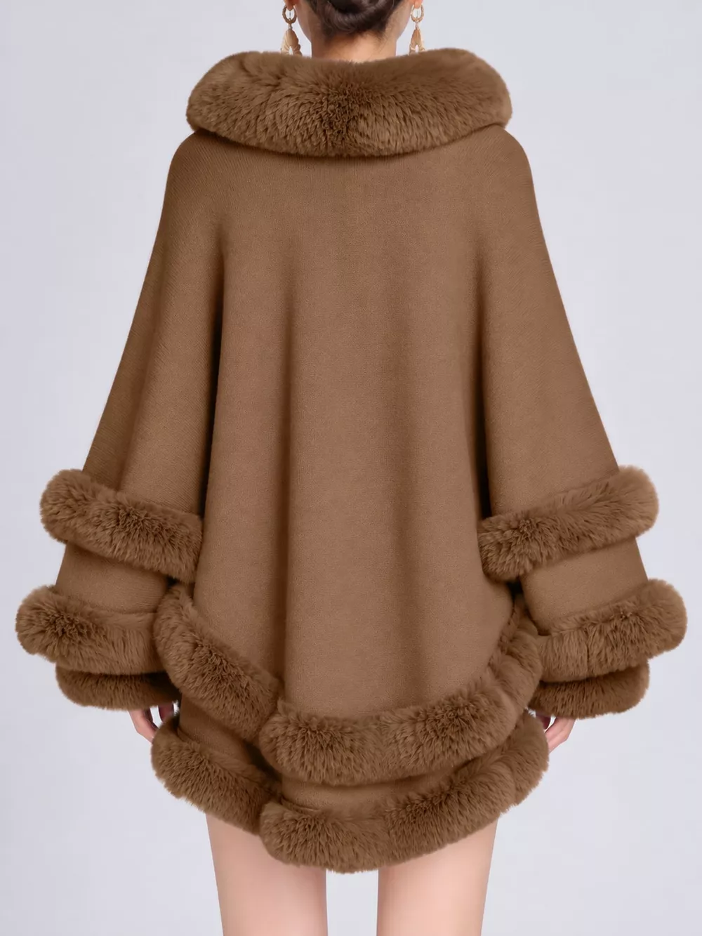 Faux Fur Trimmed Hooded Cape, image 31