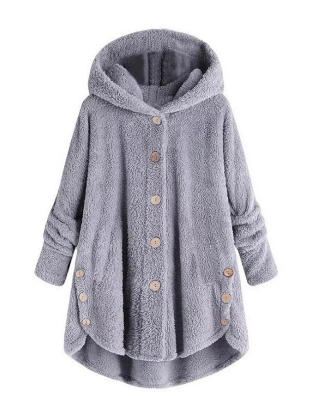 Full Size Fleece Button Up Hooded Outerwear Plus Size, image 16