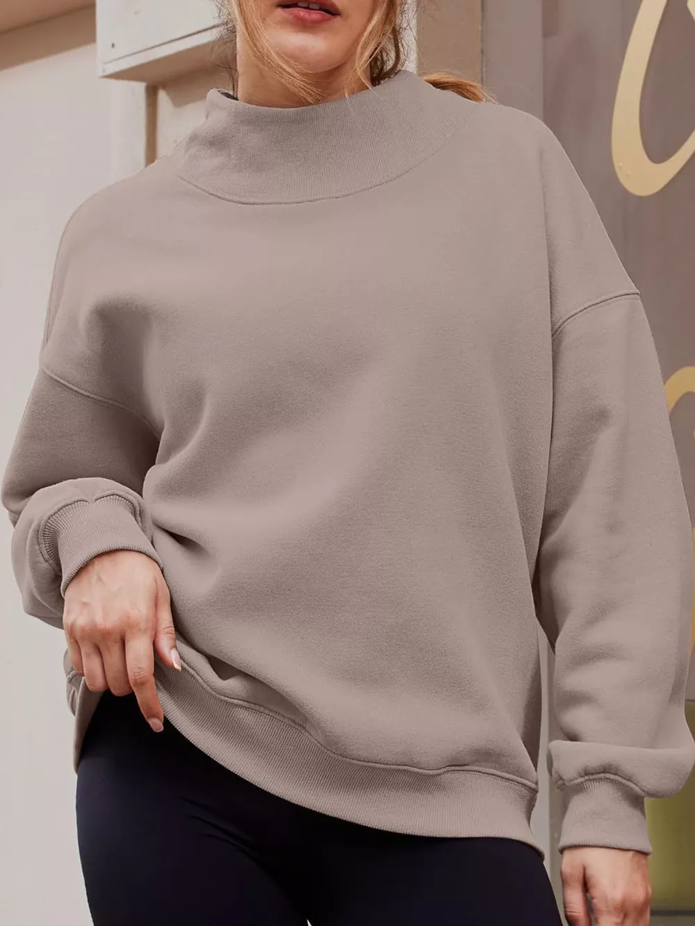 Oversized Mock Neck Long Sleeve Sweatshirt, image 23