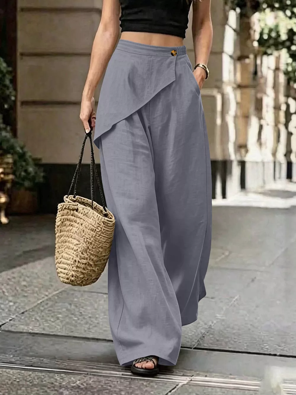 Asymmetrical Wrap Wide-Leg Pants, image 7