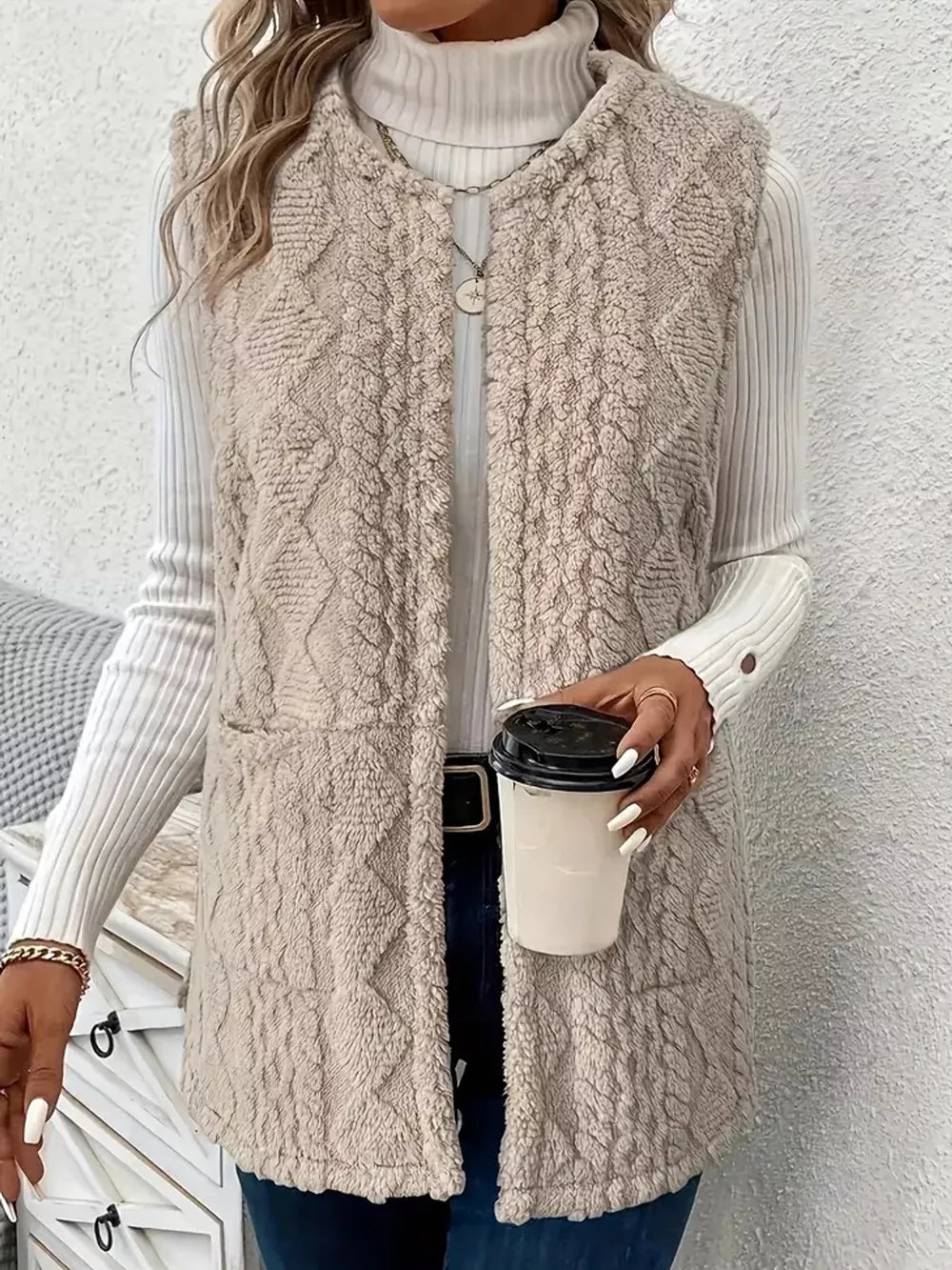 Sherpa Open Front Vest Coat