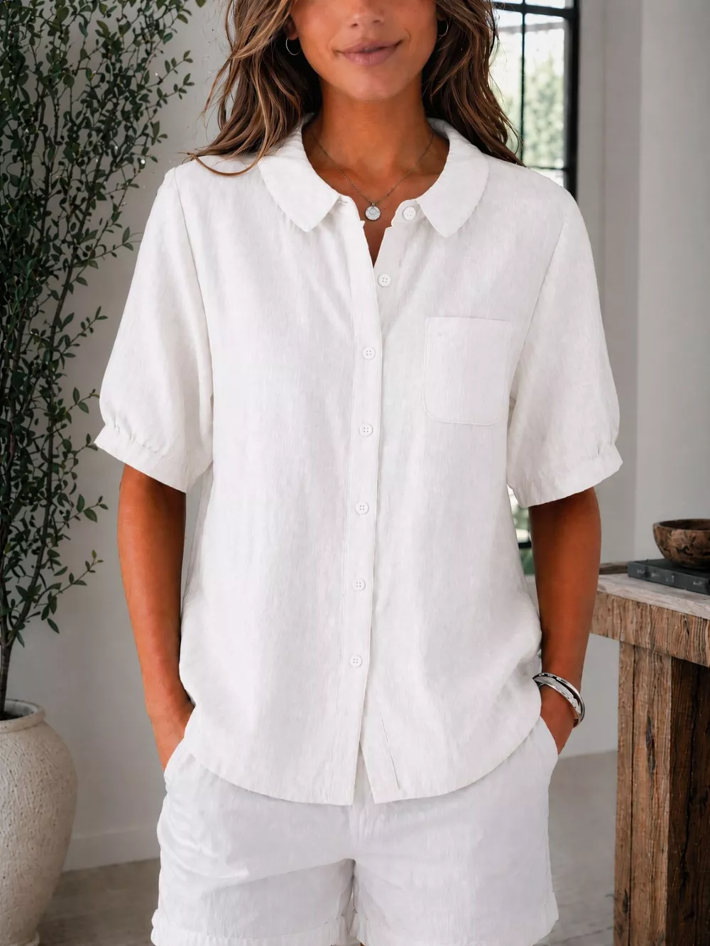 Full Size Button Up Short Sleeve Shirt Plus Size, image 3