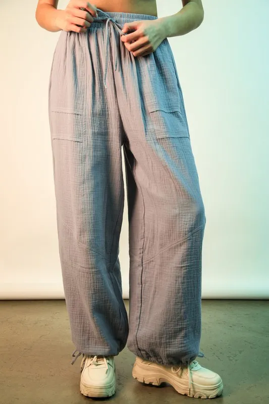 Wide Leg Gauze Solid Pants