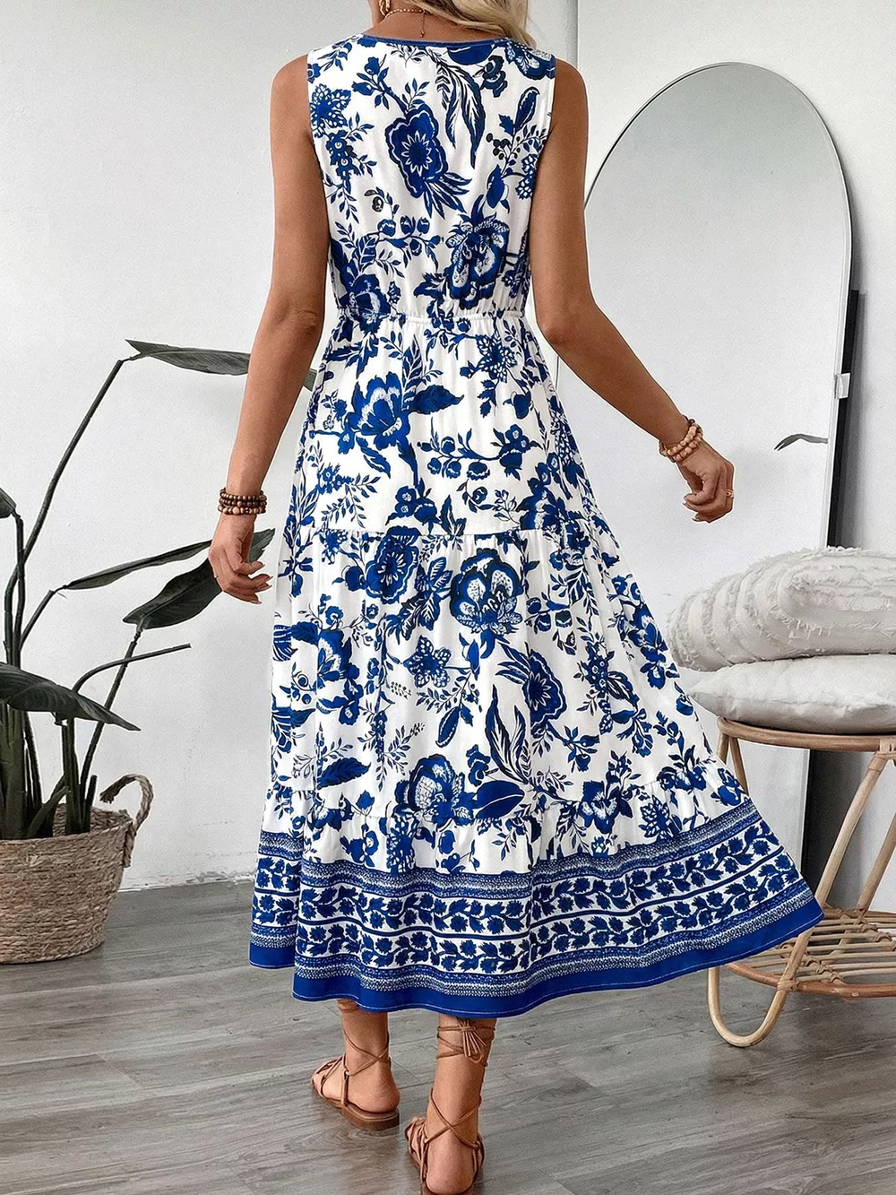 Floral Print Sleeveless V-neck Midi Dress, image 11