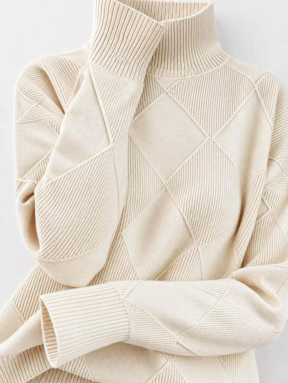 Full Size Diamond Pattern Turtleneck Sweater Plus Size, image 78