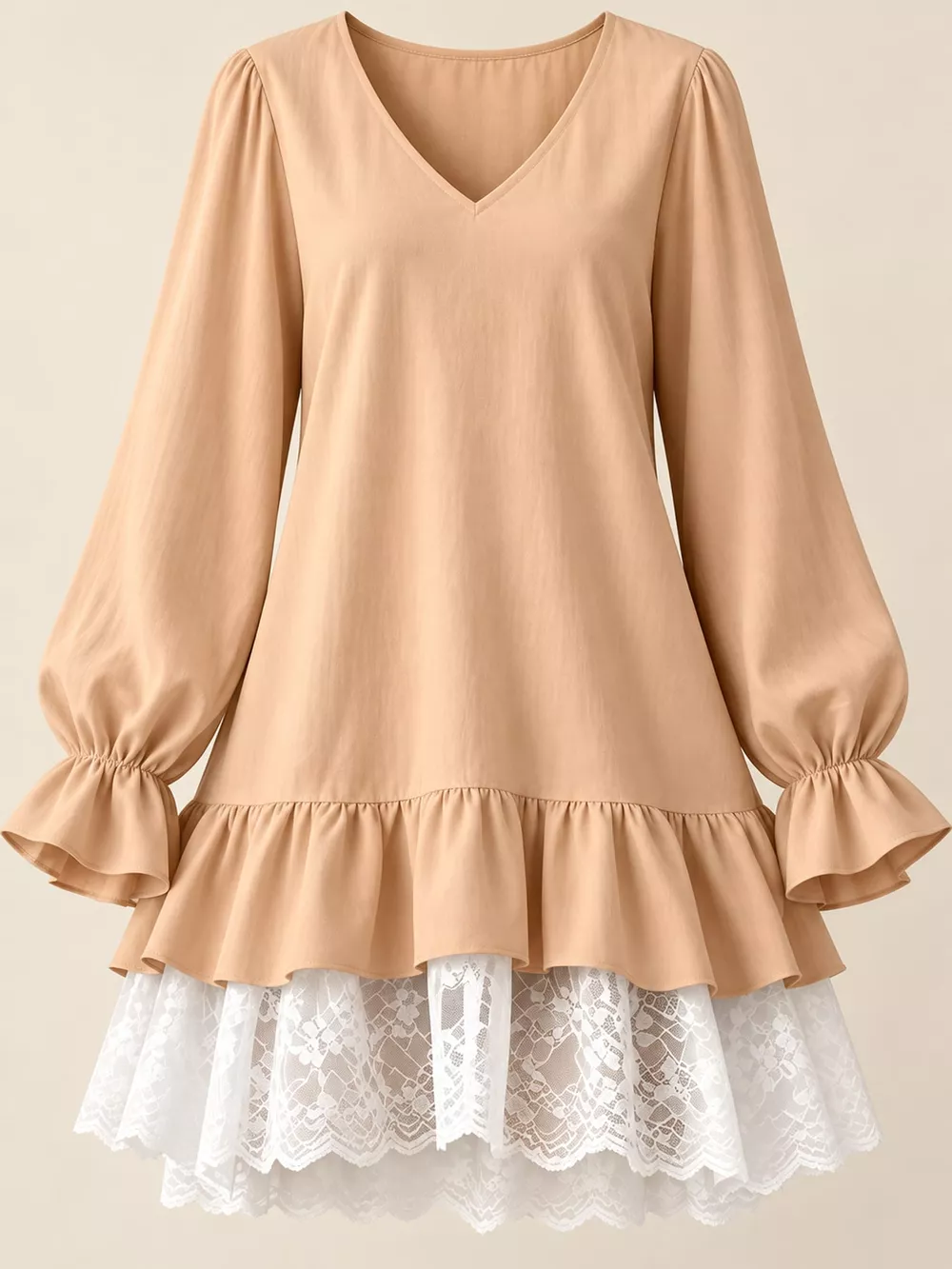 Lace Hem V-Neck Flounce Sleeve Dress, image 20