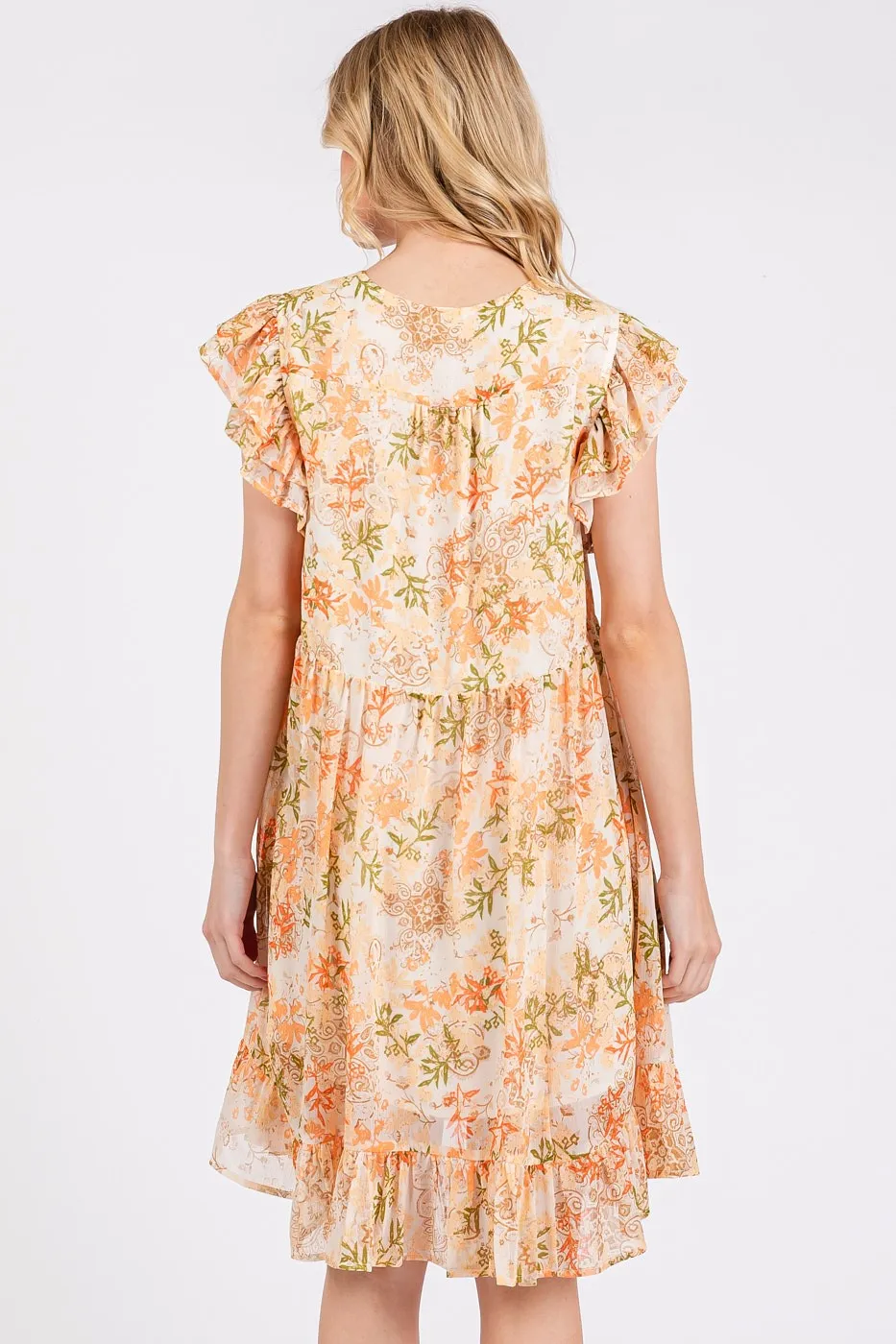 Floral Chiffon Ruffle Short Sleeve Mini Dress, image 5