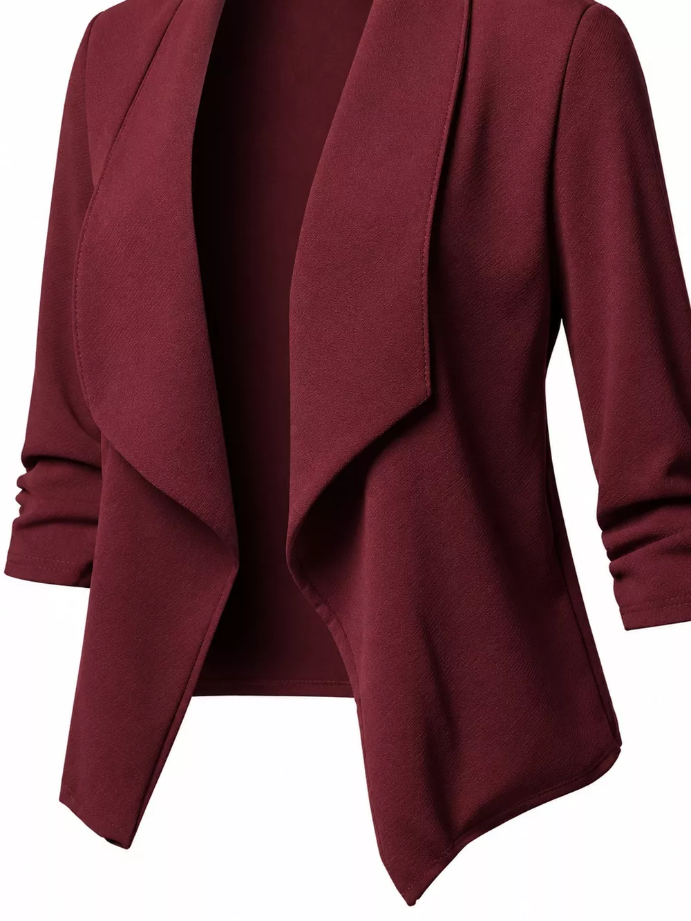 Full Size Open Front Drape Blazer with 3/4 Ruched Sleeves Plus Size, image 37