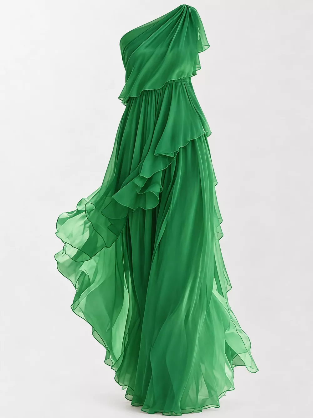 One-Shoulder Ruffled Chiffon Maxi Dress, image 15