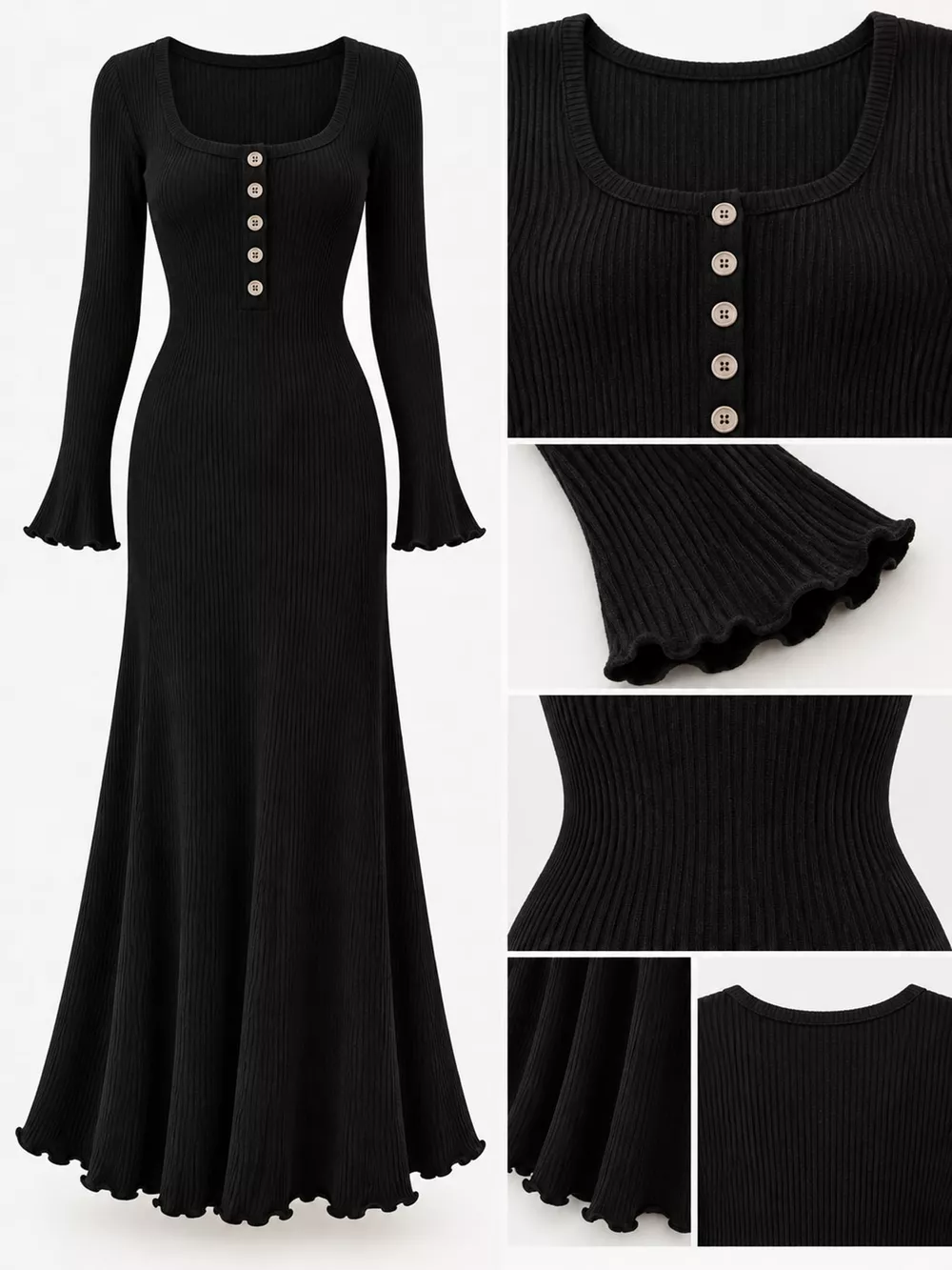 Button-Front Ribbed Knit Maxi Dress, image 11