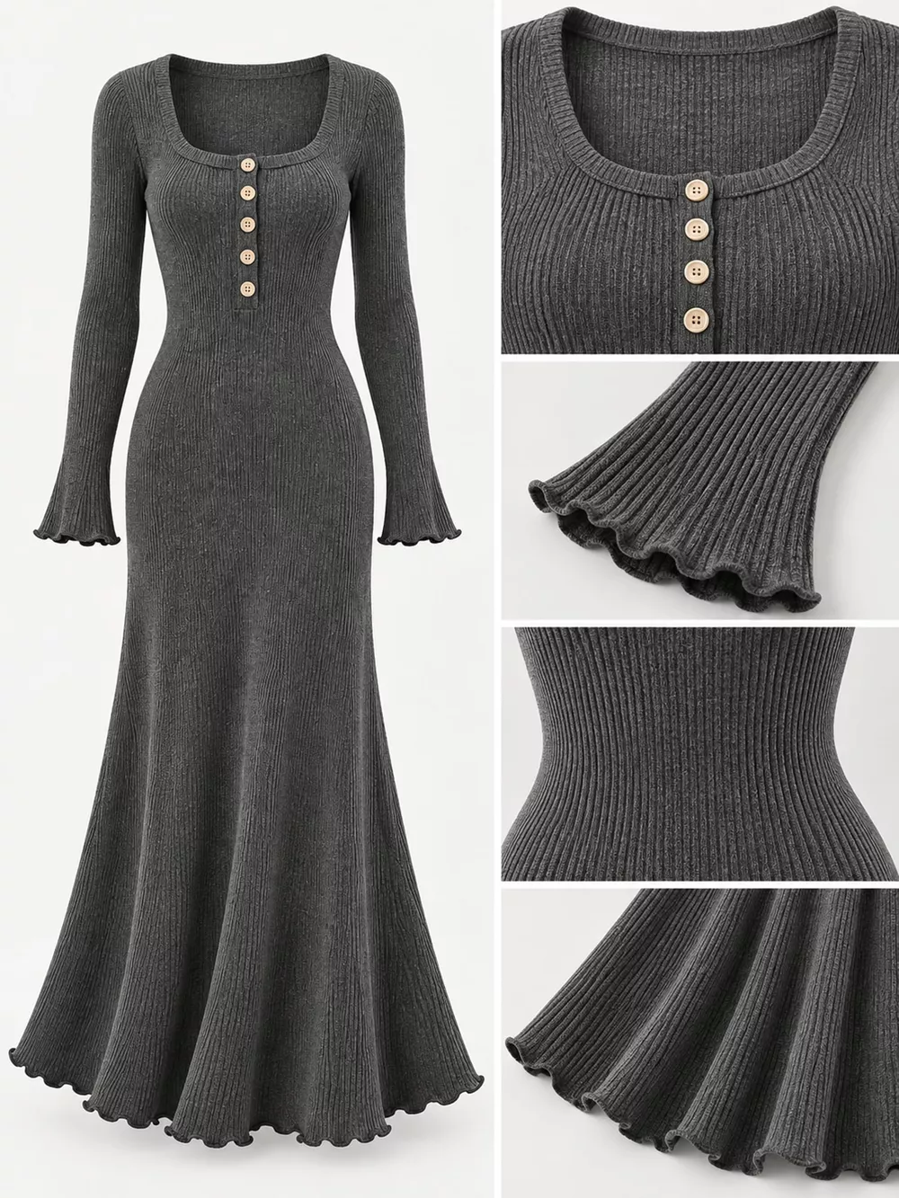Button-Front Ribbed Knit Maxi Dress, image 22