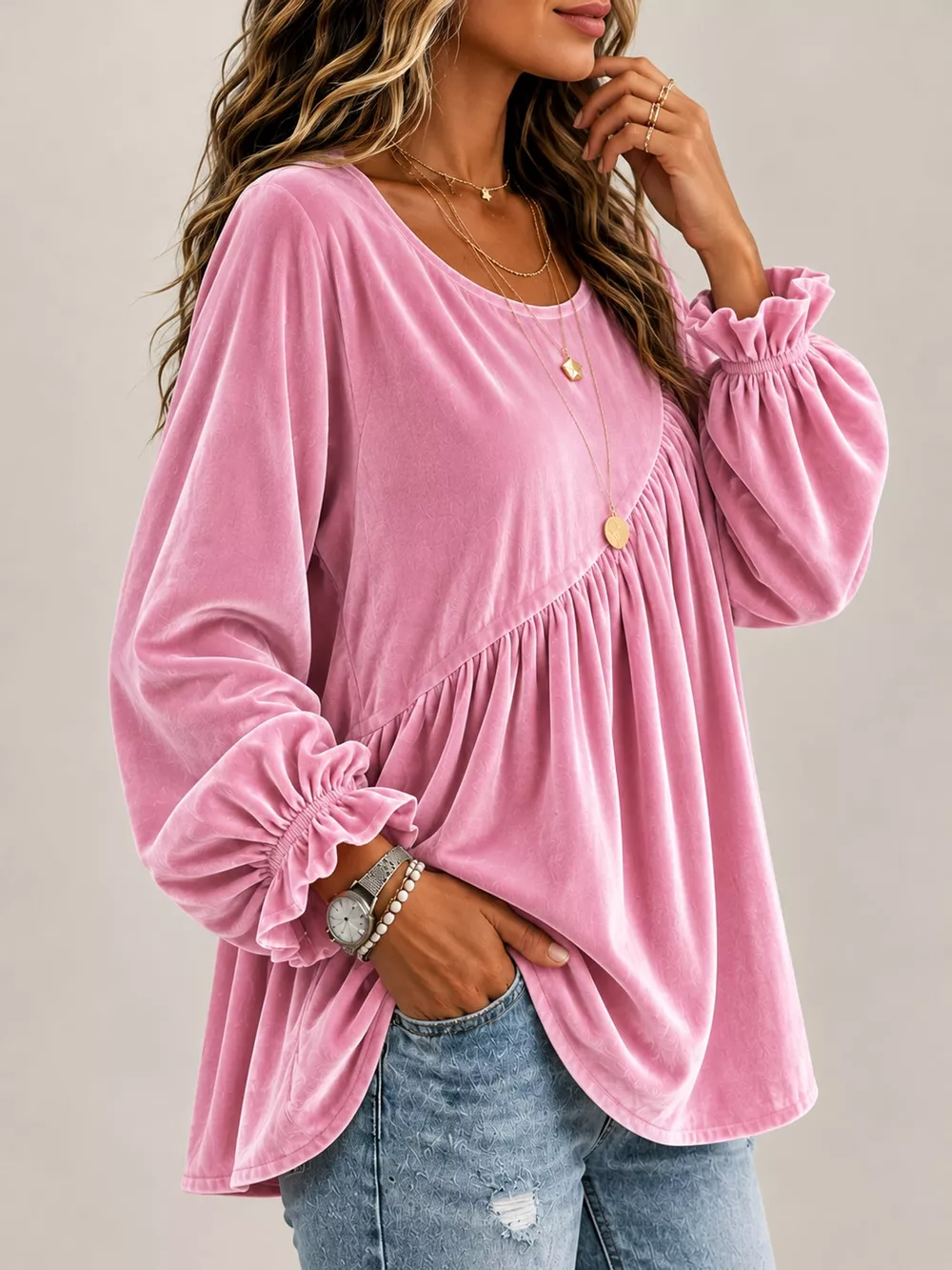Full Size Velvet Long Sleeve Blouse Plus Size, image 6