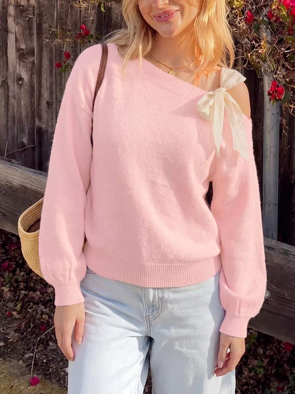 One Shoulder Bow Detail Sweater, image 4