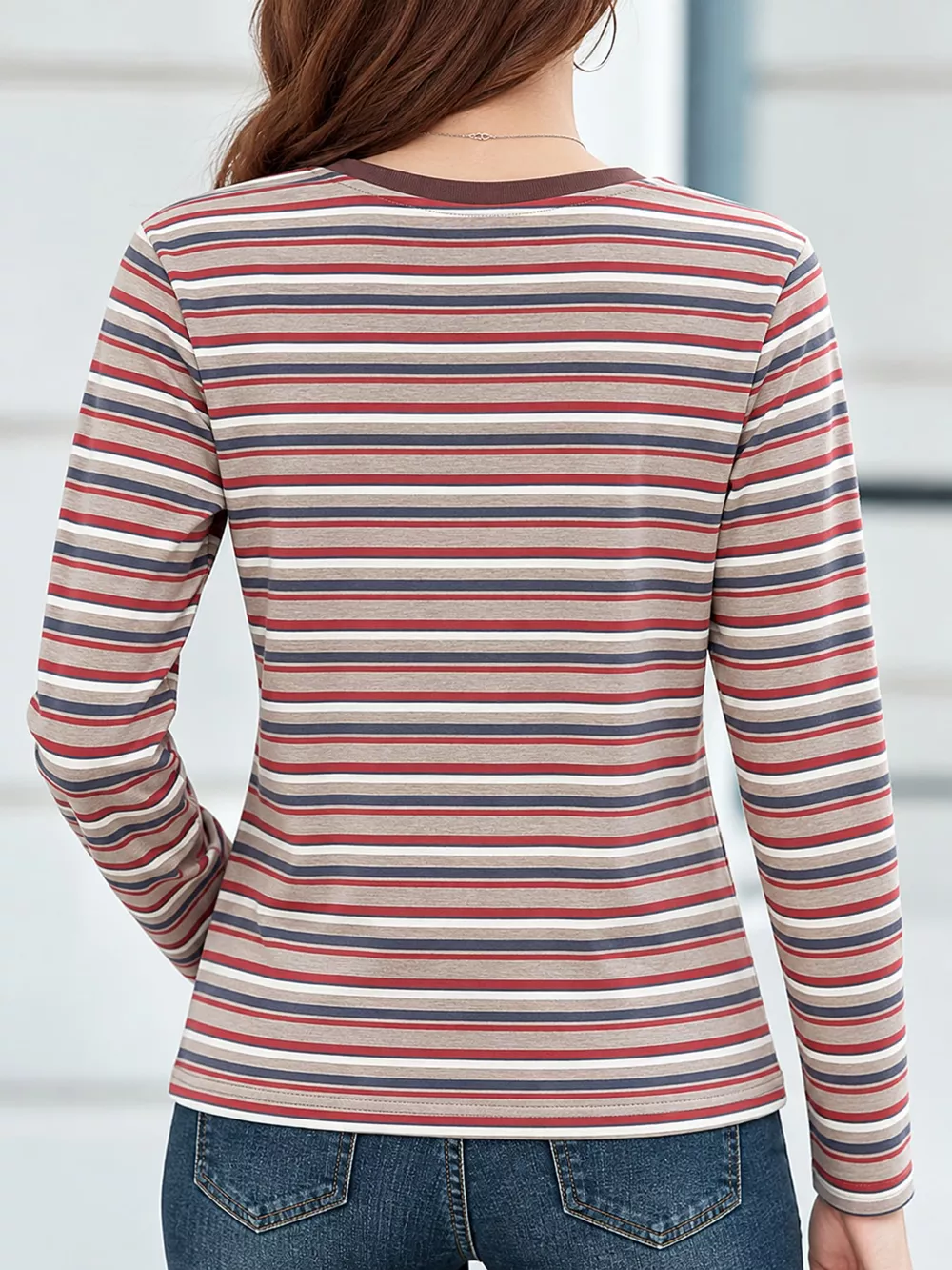 Full Size Long Sleeve Striped Crew Neck Casual T-Shirt Plus Size, image 7