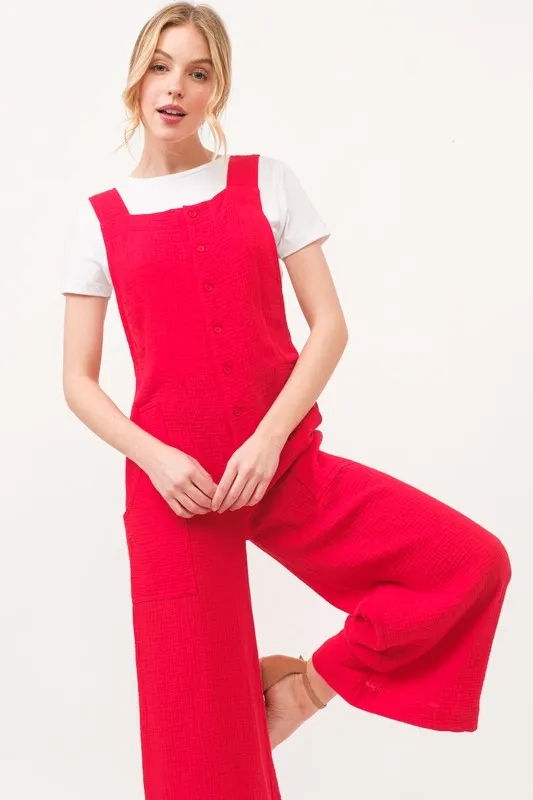 Gauze Loose Fit Tied Back Overalls, image 2
