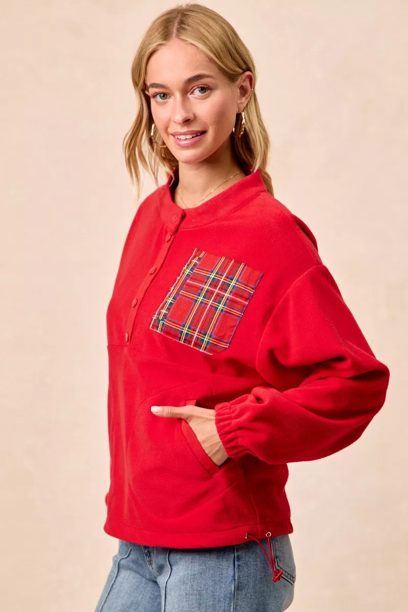 Christmas Theme Fleece Buttoned Top with Pockets, image 4