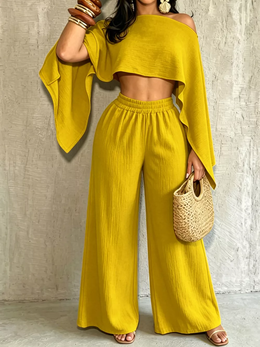 Boat Neck Crop Top and Wide-Leg Pants Set, image 9
