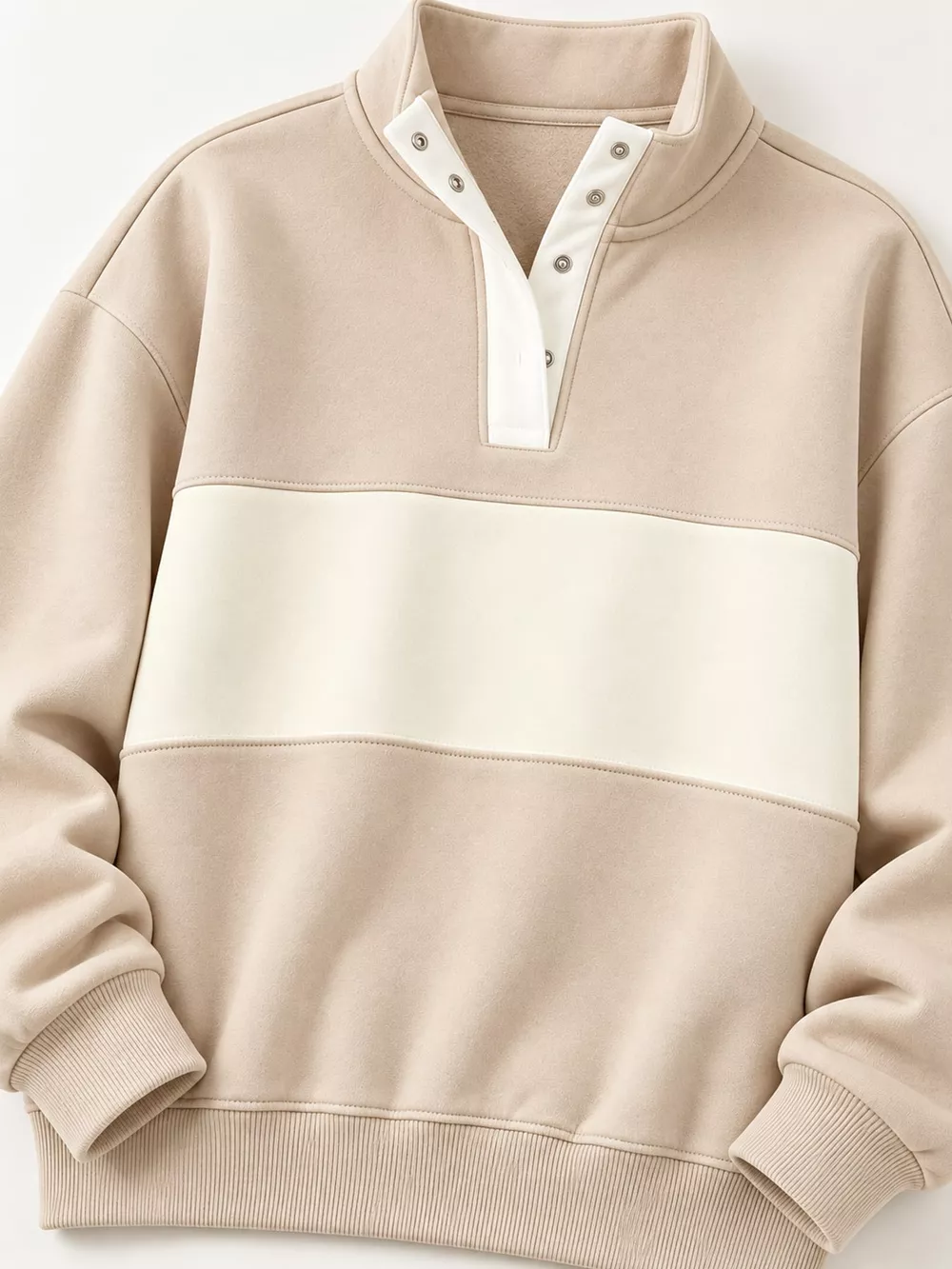 Full Size Color Block Snap-Button Sweatshirt Plus Size, image 25
