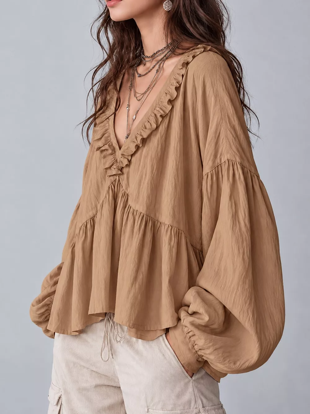 Ruffled V-Neck Blouse, image 16