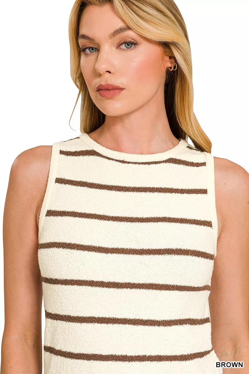 Round Neck Stripe Knit Tank Top, image 2