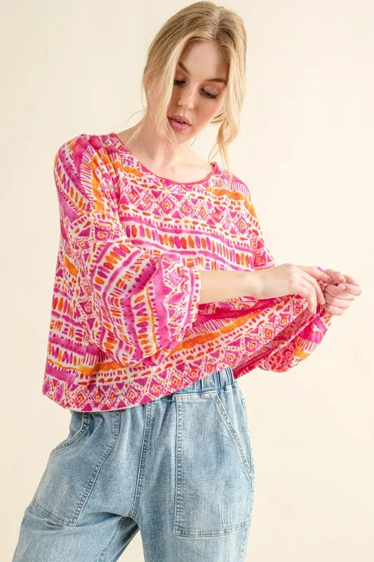 Cozy Textured Printed Casual Top, image 4