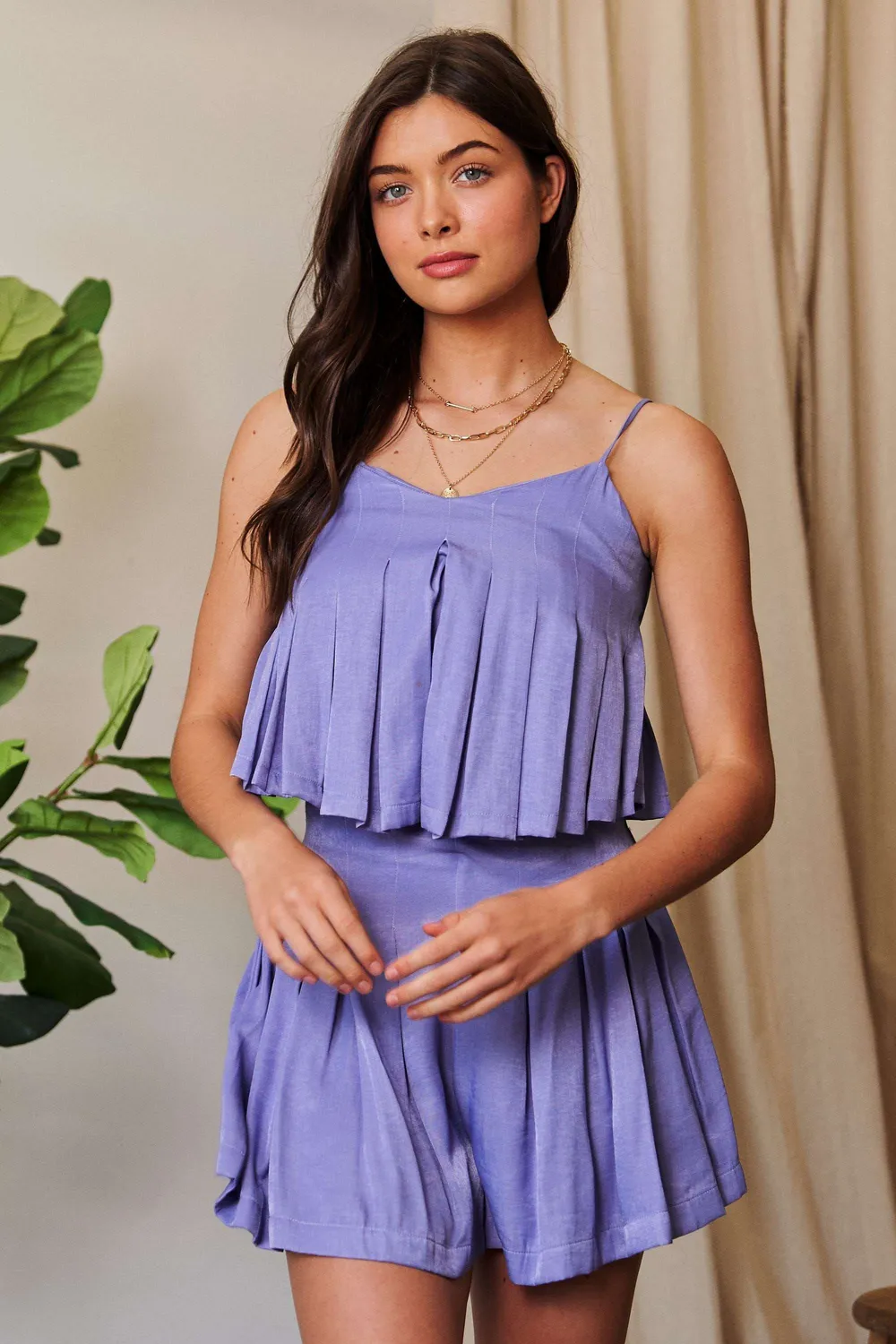 Pleated Body Elastic Back Babydoll Strappy Top, image 10