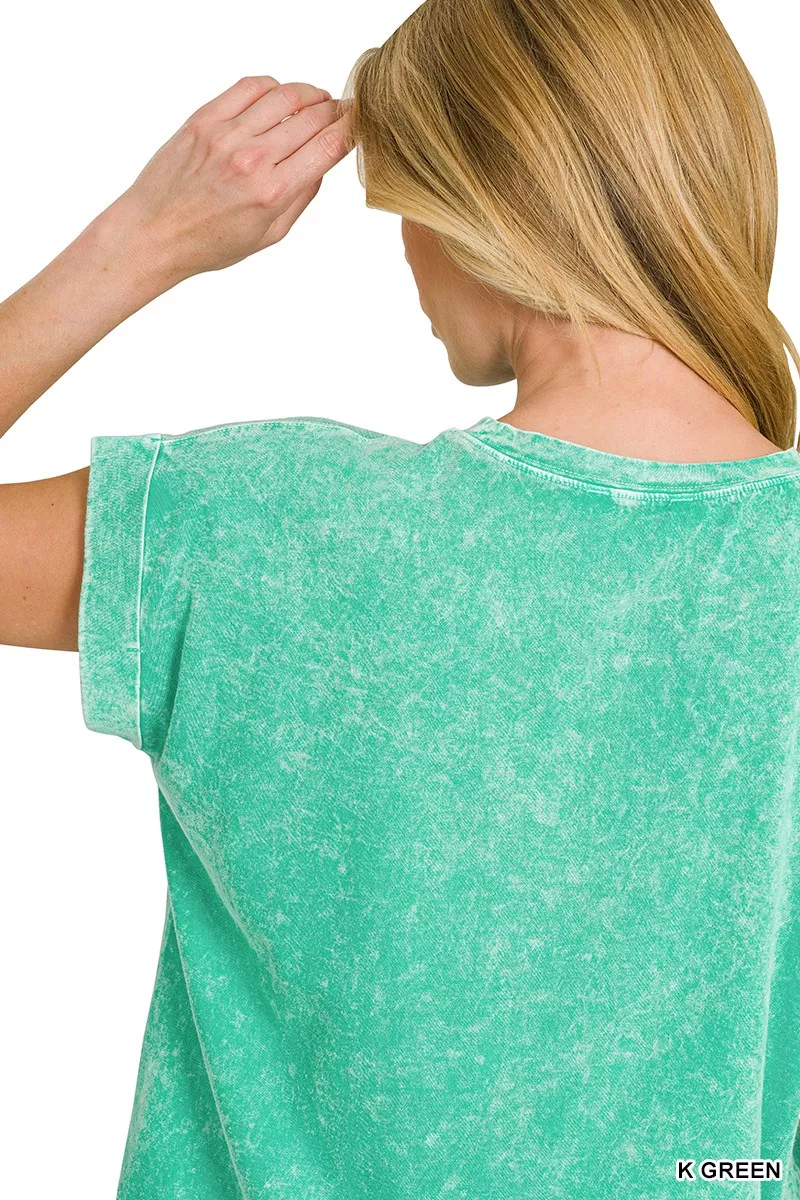 Halo Snow Washed Cotton Cuffed Short Sleeve Top, image 5