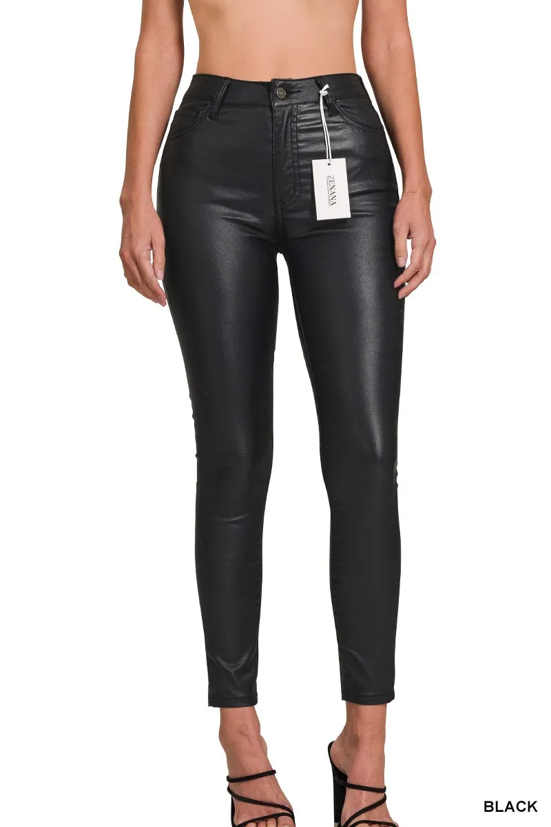 Faux Leather Stretch Skinny Pants, image 3
