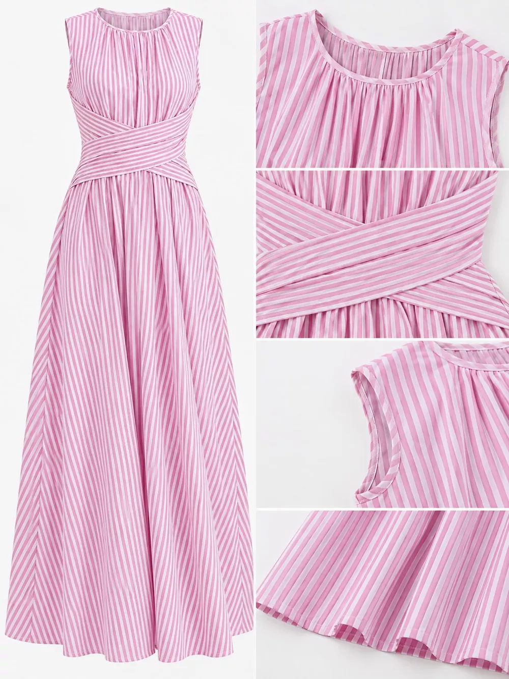 Full Size Sleeveless Striped Maxi Dress with Criss-Cross Waist Detail Plus Size, image 15
