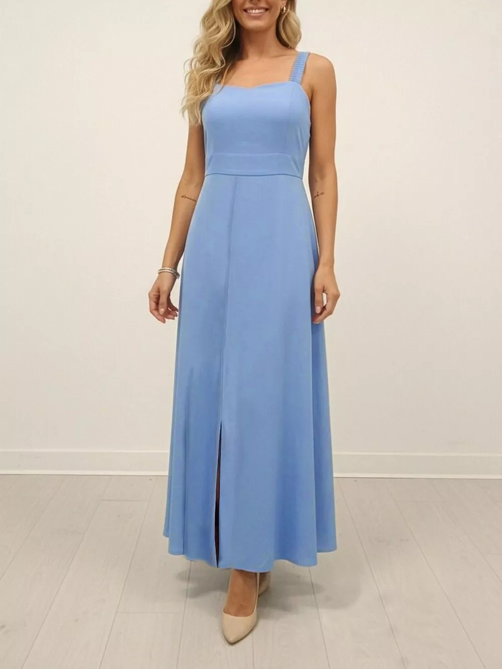 Slit Wide Strap Maxi Dress