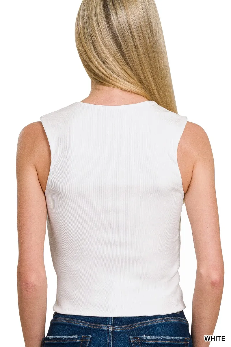Ribbed Seamless Double Layered Square Neck Tank, image 2