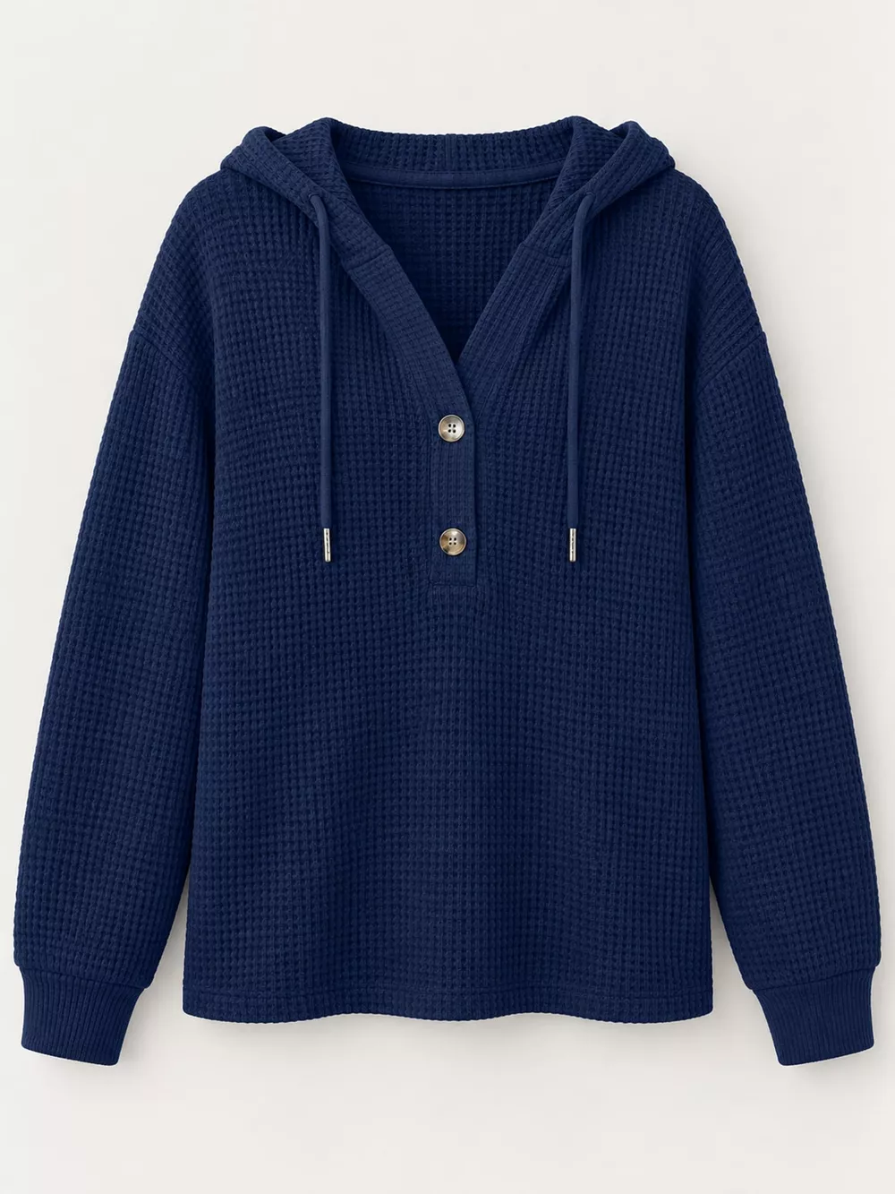 Full Size Waffle Knit Button Detail Hoodie Plus Size, image 22