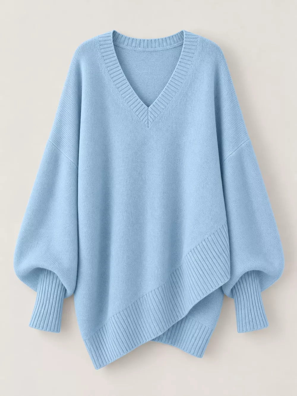 Full Size V-Neck Oversized Batwing Sleeve Sweater Plus Size, image 9