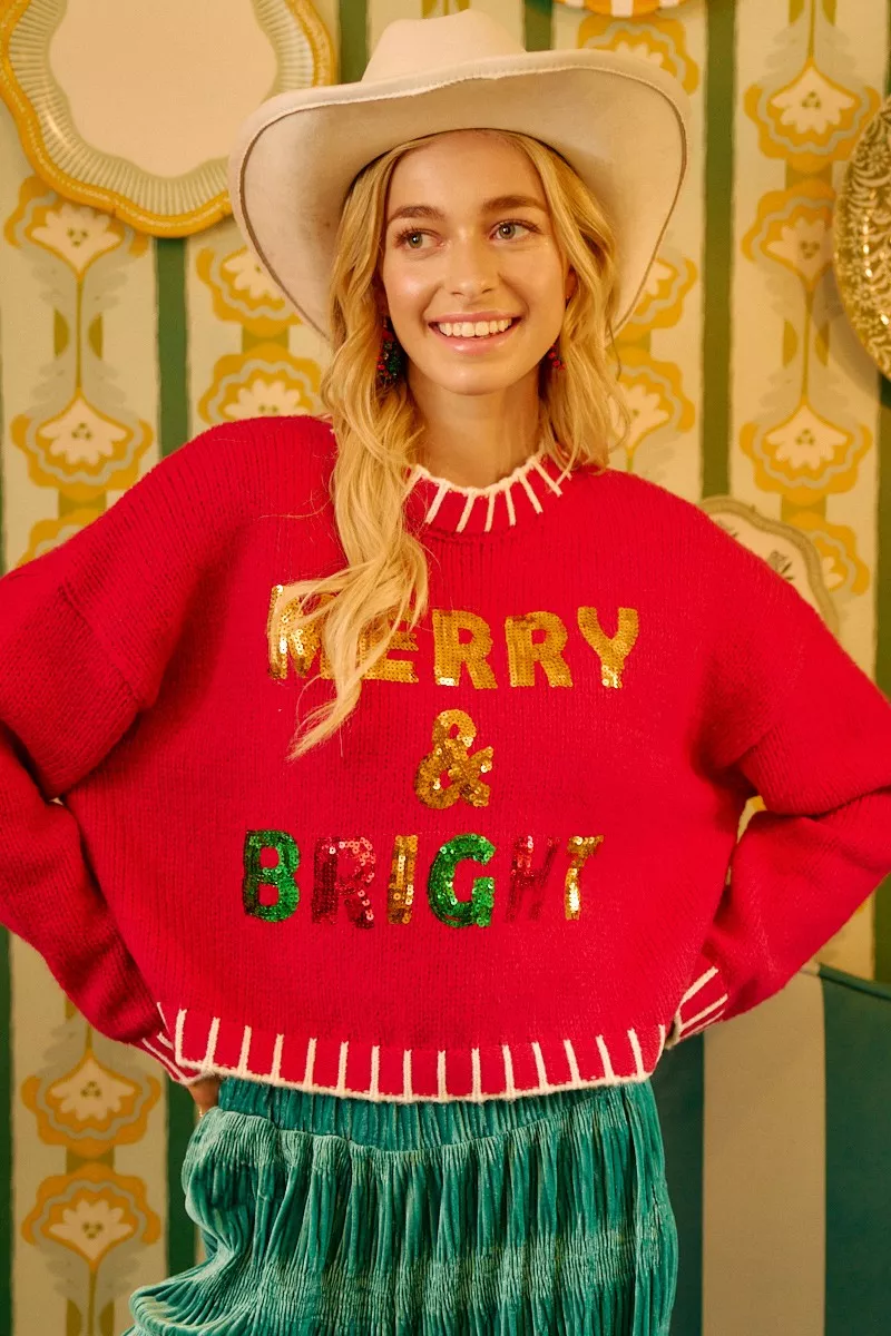 Christmas Theme Sequin Lattering Sweater, image 23