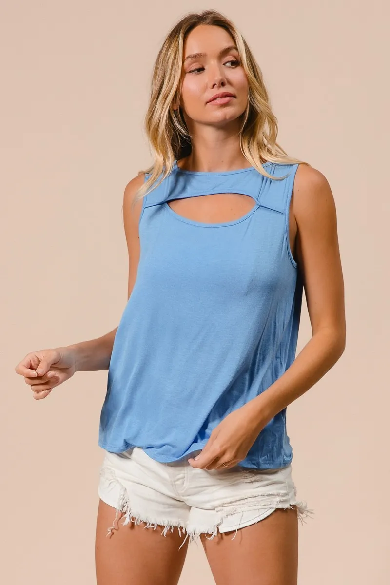 Rayon Span Knit With Cut Out Front Sleeveless Top, image 6