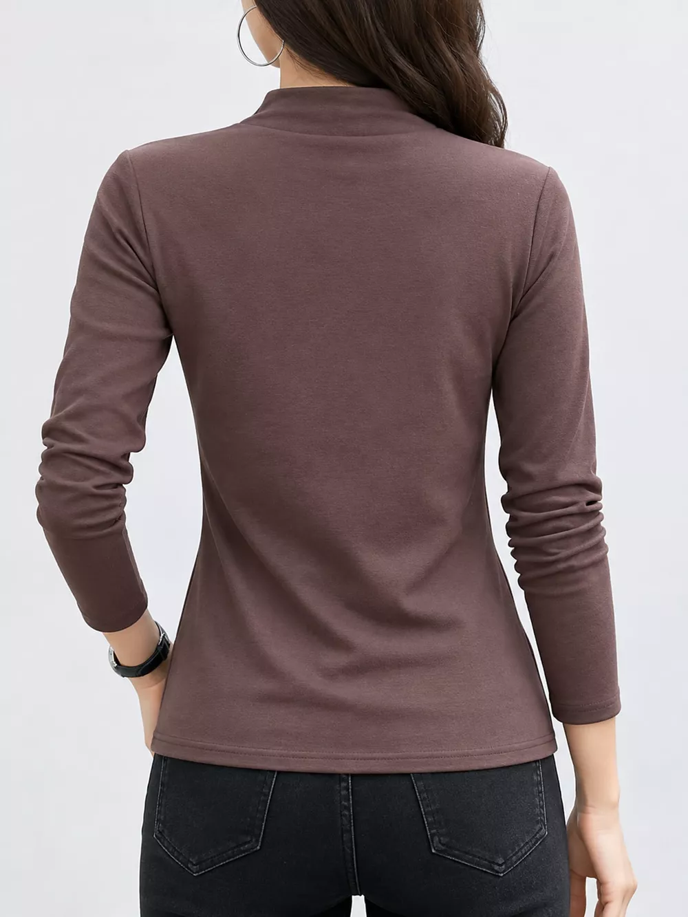 Full Size Slim-Fit Mock Neck Long Sleeve Basic T-Shirt Plus Size, image 27