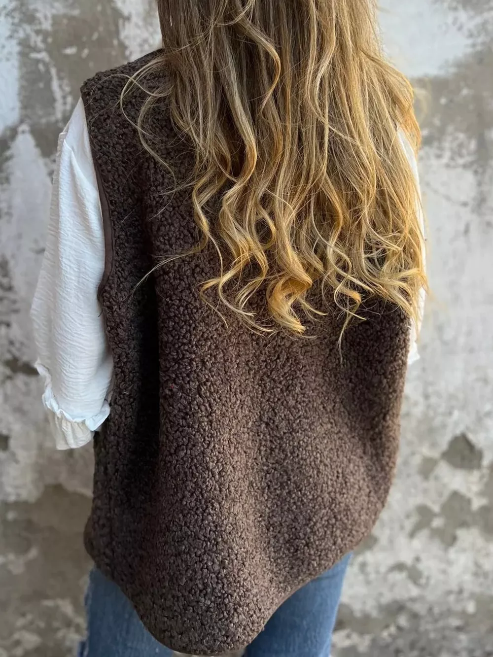 Full Size Sherpa Button-Down Vest Coat Plus Size, image 2