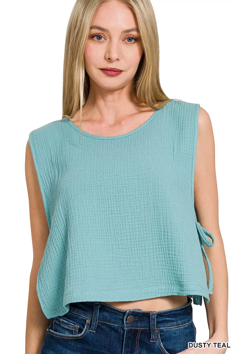 Double Gauze Side Tie Sleeveless Top