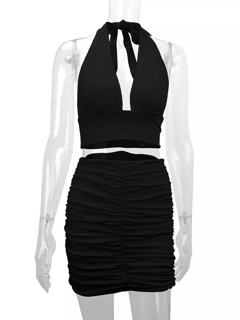Halter Crop Top and Ruched Bodycon Mini Skirt Set, image 9