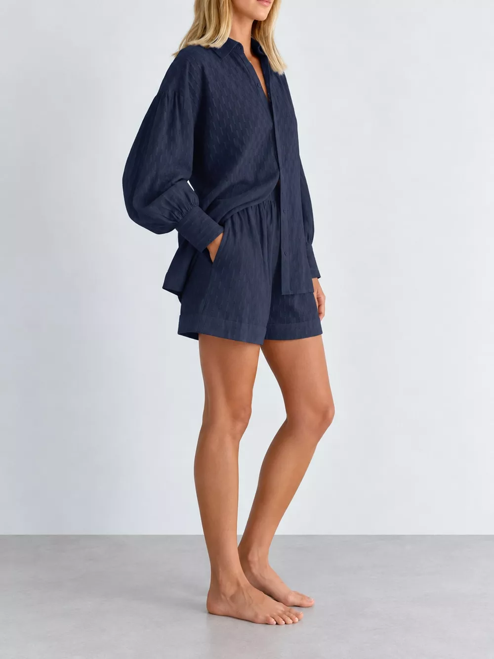 Textured Button-Down Shirt and Shorts Set, image 12