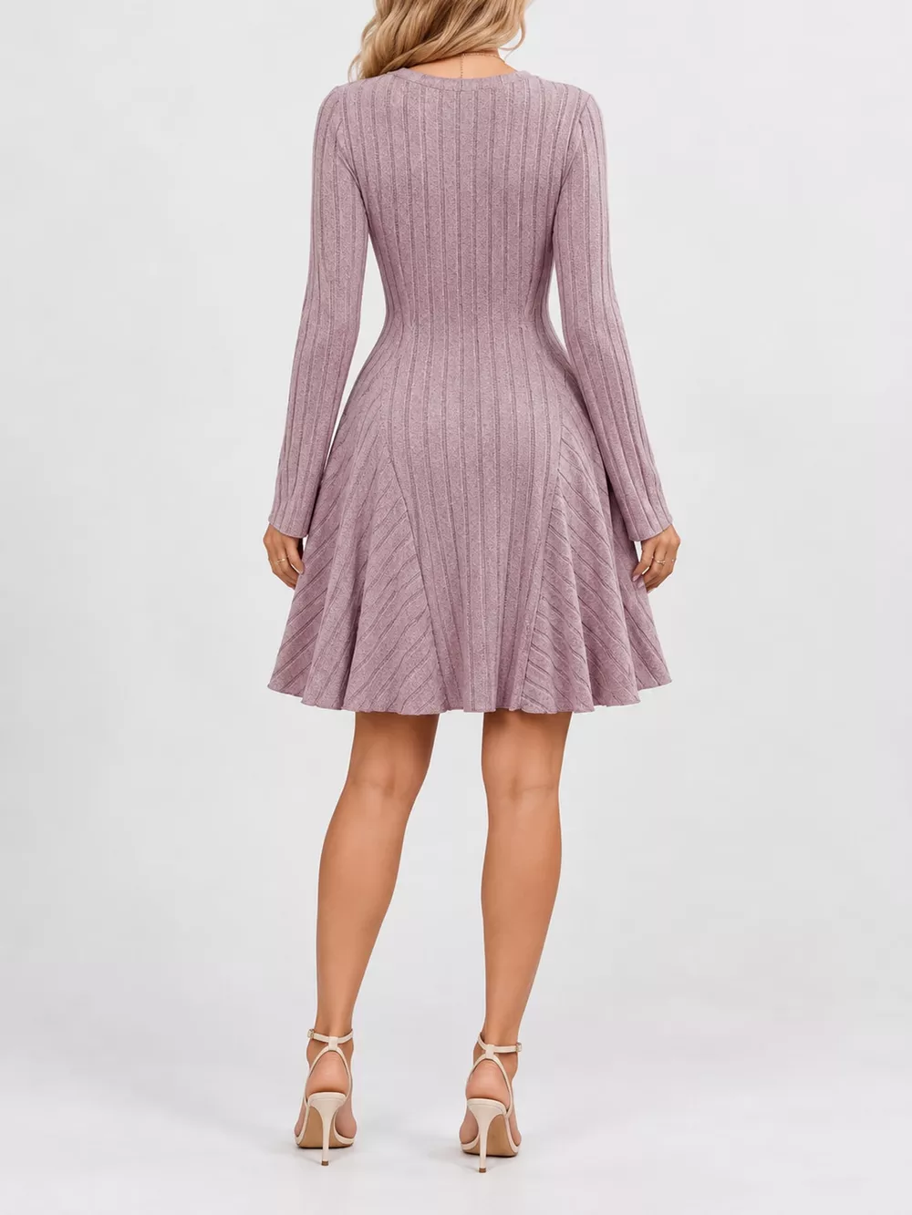 V-Neck Ribbed Knit A-Line Dress, image 25