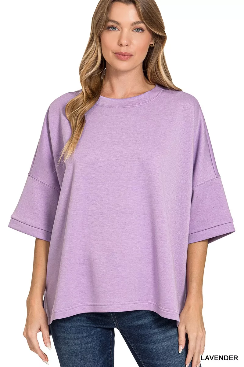 Scuba Round Neck Top With Side Slits