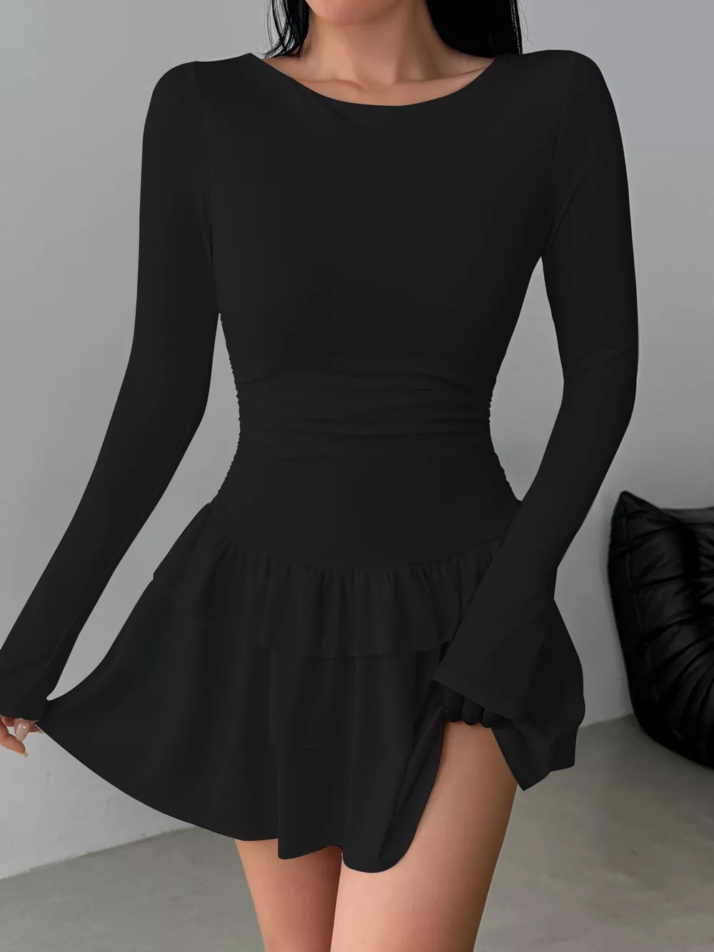Layered Ruffle Long Sleeve Mini Dress, image 13
