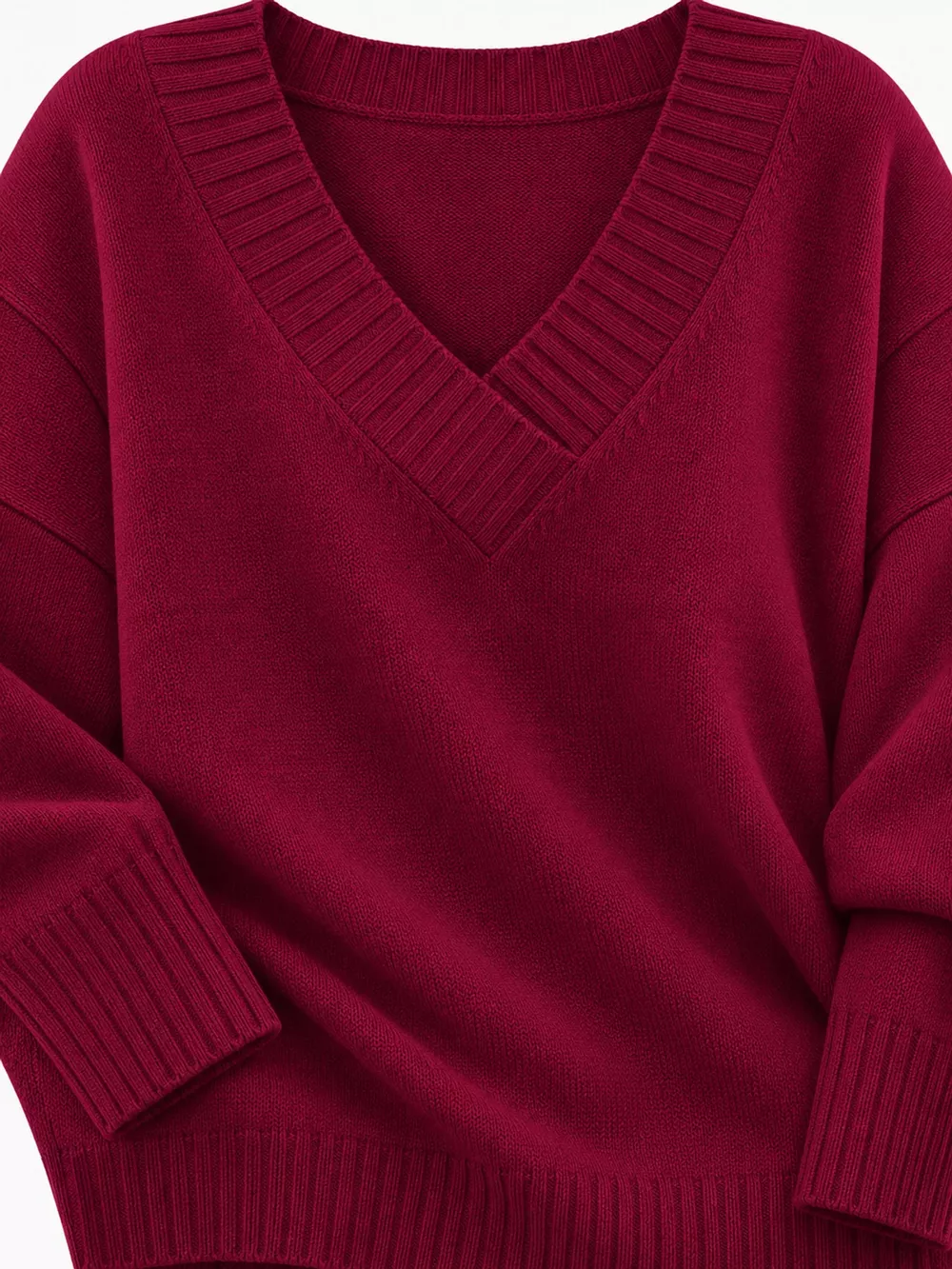 Full Size V-Neck Dropped Shoulder Sweater Plus Size, image 9