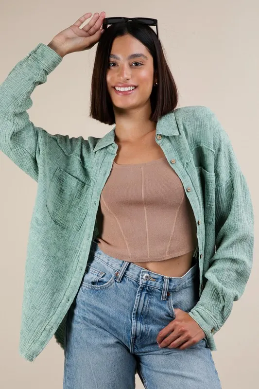 Mineral Washed Gauze Button Down Shirt